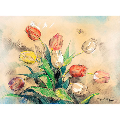Sub.:9-On - Lote: 1017 - MIQUEL VAQUER CALUMARTE (ONDARA, 1910 - VALNCIA, 1988) Bodegn con tulipanes.