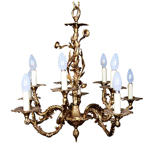 Sub.:9-On - Lote: 280 -  Lmpara de techo. De diez luces, en bronce dorado. Estilo Luis XV.